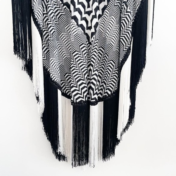 MISSONI MARE Greca Bicolor Fringe Coverup Poncho Striped Zigzag Black and White - Picture 6 of 14